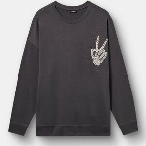 NWT Relaxed Cozy Fleece Sweatshirt Skeleton Peace Sign